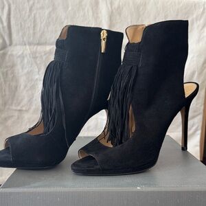 Elegant Black suede Fringe Women's Heels